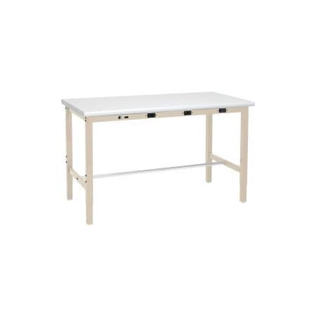 Global Equipment 72 x 30 Adjustable Height Workbench - Power Apron, Laminate Safety Edge Tan 607002BTNA